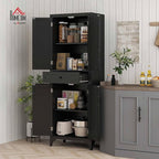 HOMCOM 67" Tall Freestanding Kitchen Pantry Cabinet, 4-Door Storage Cabinet with Drawer and Adjustable Shelves for Dining Room, Black