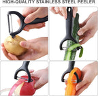 Safe Mandoline Slicer for Kitchen, 5 in 1 Vegetable Chopper, French Fry Cutter For Potatoes, Potato Slicer,Food Chopper,Adjustable Thickness 0.1-8 mm, With Peeler/Cleaning Brush（(BlackKnight)