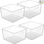 Vtopmart 4 Pack Extra Large Clear Plastic Storage Bins,11x11 Cube Acrylic Organizer Square Containers with Handle for Pantry,Closet,LaundryRoom,Kitchen,Bathroom,UnderSink Organization
