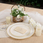 PULOTE 60 PCS Ivory Plastic Plates - Cream Plastic Disposable Include 30 Dinner and 30 Dessert Plates with Gold Rim - Ideal for Party & Wedding