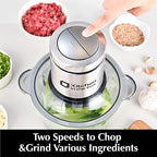 Kitchen in the box Food Processor, Electric Meat Grinder & Food Chopper with 400W Powerful Veggie Chopper-2 Bowls（8 Cup+8 Cup） & 2 Bi-Level Blades for Meat/Fish/Vegetable/Baby Food（Sliver Button）