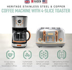Haden Heritage 4 Slice Wide Slot Stainless Steel Toaster Bundled with 12 Cup Programmable Drip Coffee Maker Coffee Machine, Steel & Copper
