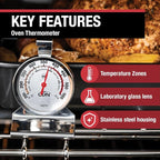 CDN Oven Thermometer ProAccurate®, Easy-to-Read 2"" Dial, Stainless Steel Housing, Temperature Zones, Stand or Hang, Monitor Oven Temperatures, NSF Certified - DOT2