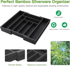 Pipishell Bamboo Expandable Drawer Organizer for Utensils Holder, Adjustable Cutlery Tray, Wood Drawer Dividers Organizer for Silverware, Flatware, Knives in Kitchen, Bedroom, Living Room(M-Black)