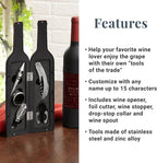 Let's Make Memories Personalized 5 Piece Tool Set - Wine Talk - Wine Bottle Opener - Unique Bar Accessories - Bottle-Shaped Holder - Personalize with Name