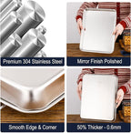 Small Cookie Baking Sheet Pans Stainless Steel 304 Tiny Serving Tray 12.4 x9.6 x1.1Inch (Diagonal 14.8) No Rust Dishwasher Safe Bakeware 6 Pack