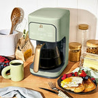 Beautiful 12-Cup Programmable Coffee Maker – Auto Brew, Digital Timer, Glass Carafe (Sage Green)