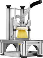 VEVOR Commercial French Fry Cutter with 4 Replacement Blades, 1/4" and 3/8" Blade Easy Dicer Chopper, 6-wedge Slicer and 6-wedge Apple Corer, Lemon Potato Cutter for French Fries with Extended Handle
