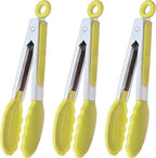 Small Appetizer Tongs 7-Inch Silicone Tipped Kitchen Tongs, Set of 3 (Yellow)