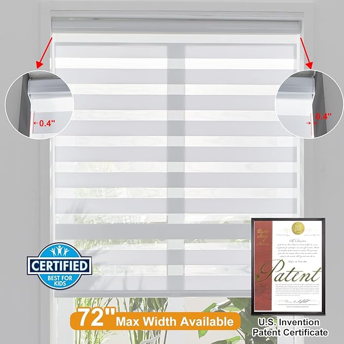 Persilux Zebra Blinds for Windows, Cordless Roller Shades for Windows Room Darkening Roller Blinds (31.5" W x 72" H, White) Light Control for Day and Night Sheer Shades for Home and Bedroom