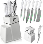 FULLHI 8pcs block Knife Set,chef's Knves Set with Block and Sharpener, Kitchen Knife Set,Multi-colour Handle, Gifts for Men Women