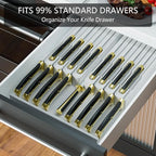 Domax Bamboo In-drawer Knife Block - Knife Drawer Organizer Insert Large Handle Steak Knife Holder, Kitchen Drawer Knife Organizer Fits for 16 knives and 1 Sharpening Steel (Not Included), White