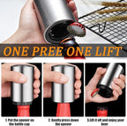 Premium Automatic Beer Bottle Opener (Stainless Steel), No Damage to Caps, Portable Push Down and Pop Off Magnetic Cap Catcher, QUICK Fun Bartender Openning Tool for Corkscrew Lid Home Bars Kitchen