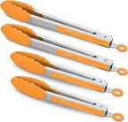 4 Pack Orange Kitchen Tongs, Premium Silicone BPA Free Non-Stick Stainless Steel BBQ Cooking Grilling Locking Food Tongs, 9-Inch & 12-Inch