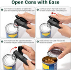 Beneno Can Opener, Safe Side Cut Can Opener Manual Smooth Edge with Smooth Cutting Wheel, Open Cans with no Sharp Edges, Effortless Easy to Turn Knob, Soft Non-Slip Handle, Black