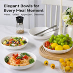 YHY Pasta Bowls Set of 4, 22 oz Ceramic Salad Plates, 7.8 Inch Wide Shallow Porcelain Dishes for Dinner, Microwave & Dishwasher Safe, White