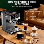 TENKER Espresso Machine with Grinder, 20 Bar Coffee Machine with Milk Frother for Home, All-in-One Stainless Steel Coffee Maker to Make Latte, Cappuccino, Hot or Cold Brew Iced Coffee