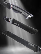 8 Inch Bread Knife Serrated Blade - Black Damascus Steel with Ergonomic Handle - MIAO Series