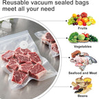 MEGAWISE Vacuum Zipper Bags 20Pcs (8.5 * 8.5in), BPA Free, Reusable Food Storage Bags with Air Valve for Sous Vide Cooking/Freezer/Microwave Heating, with 5 Seal Clips.
