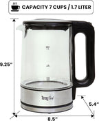 Total Chef Electric Glass Kettle 1.7L – Fast Boil, BPA-Free Borosilicate Glass, LED Light, Auto Shut-Off, Boil-Dry Protection, Cordless Water Boiler for Tea & Coffee, Kitchen Appliance