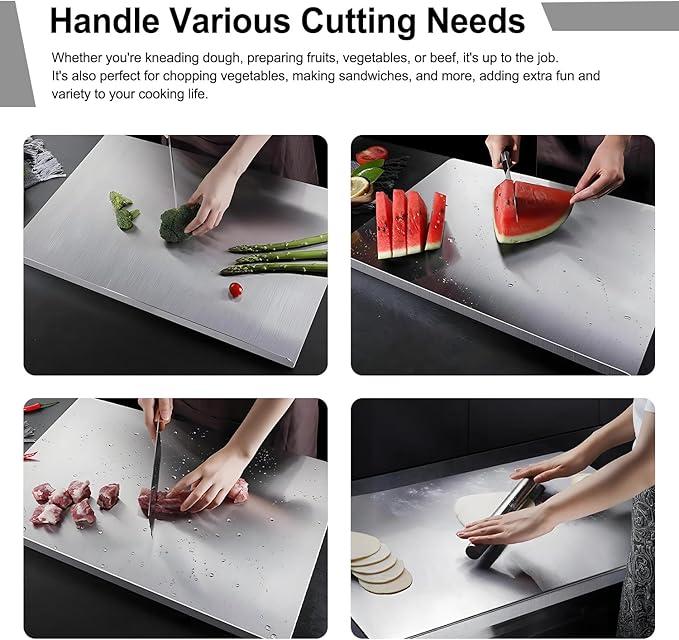 304 Stainless Steel Cutting Board – Stainless Steel Kitchen Chopping Boards Non-Slip, Dishwasher Safe – Ideal for Meat, Vegetables, Fruits, Bread & Baking – Commercial & Home Use (27.5 * 19.6in)