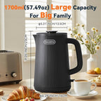 Nueve&Five 1.7L (57oz) Large Electric Kettle Perfect for 7+Cups of Tea and Coffee,2 quarts Double Wall Big Electric Tea Kettle,Auto Shut Off,1200W Hot Water Kettle Electric-Black