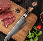 Epicurean Cook Tidal Collection 8 PCS Damascus Knife Set Japanese Kitchen Knives with VG10 Steel Core Ultra-Sharp Professional Chef Knife Set with Elegant Box and Black Resin and Burl Wood Handles