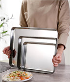 Little Serving Trays Stainless Steel 304 in Bulk Small Cookie Baking Sheet Pans 10.4 x8.1 x1.1Inch (Diagonal 12.3) Reheat Food Small Items No Rust Dishwasher Safe Bakeware for 2 Person 12 Pack