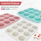 2-Pack Pink Nonstick Muffin Pans, 12-Cup Muffin Cake Pan, 5-Layer Free PFOA/PFOS/PTFE Safe Cupcake Pan, Durable & Easy-Clean Muffin Cup for Baking