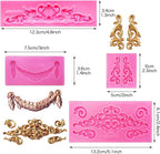 Rainmae 6 Pcs Baroque Style Curlicues Scroll Lace Fondant Silicone Mold, Relief Flower Lace Mould Filigree Mold 3D Sculpted Decoration, Cupcake Topper, Jewelry, Polymer Clay, Crafting Projects