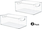 Hudgan 2 Pack Straight Sides Stackable Pantry Organizer Bins for Home Edit - 13.5''L x 7.5''W x 5.5''H