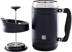 BruTrek BaseCamp Coffee Press - Double Wall Insulated Stainless Steel - Bru-Stop Technology, No Grounds in Coffee, No Spill Lid (Obsidian, 32 fl.oz)