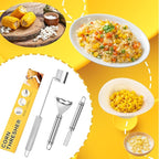 Corn Peeler Stainless Steel Corn Stripper Tool Set, 3 Pieces Peel Corn Cob Separator Quick for Kitchen Dining Enthusiasts Gadget