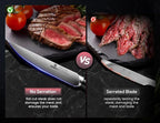 Steak Knives Set of 8 with Drawer Organizer Built-in Sharpener, 4.6 Inch Non Serrated Dinner Knife, Forged German Steel Damascus Pattern Straight Edge Meat Knife with Full Tang Handle, Black