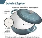 Enameled Cast Iron Covered 5.5 Quart Dutch Oven with Dual Handle, Slateblue