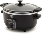 GreenLife 3.5QT Slow Cooker, Non-Toxic PFAS-Free Ceramic Nonstick Removable Interior Bowl, Programmable, Keep Warm, Stovetop & Oven Safe, Dishwasher Safe Parts, Glass Lid, Black