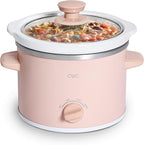 COOK WITH COLOR 2QT Mini Electric Round Slow Cooker - Adjustable Settings, Removable Stoneware Pot, Tempered Glass Lid, Dishwasher Safe, Cool-Touch Side Handles, Dusty Rose