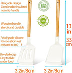 2Pcs Silicone Spatula Set Turner Heat Resistant for Nonstick Cookware Rubber Wok Spatula Turner with Wood Handle, Plastic Spatula Silicone for Cooking Use Kitchen Utensils Set White