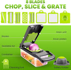 15-in-1 Vegetable Chopper & Mandoline Slicer by Global Digitronix – BPA-Free Veggie Cutter with Stainless Steel Blades, Onion Chopper & Food Dicer, Fruit & Vegetable Slicer – Black & Green