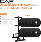 CAP Barbell 2-Inch Olympic Bumper Plate Weight Set with 6 Post Rack | 100-370 lbs | Multiple Options