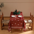 ISAENNE Designer Christmas Red Long Rectangular Tablecloth,Linen Table Cloth with Snowflakes Pattern,Wrinkle Resistant Decor Tablecloths for Dining Kitchen Thanksgiving Christmas,63"*102"-Carol C