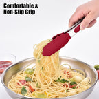 Doosu Kitchen Tongs for Cooking - 600°F Heat Resistant Food Tong with Non-Scratch Silicone Tips, Heavy Duty Stainless Steel Locking Tong for BBQ, Grilling Steak, Serving Salad, Pasta (7in, Red)