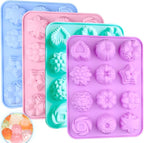 4 Pcs Flower Silicone Soap Molds-12 Cavities for Soap Making, Bath Bombs, Shower Steamers, Lotion Bars, Chocolate, Candy