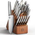 Kitchen Knife Set with Block 17 Pcs, Knife Block Set, Japanese High Carbon Stainless Steel Knives Set for Kitchen with Sharpener, Razor Sharp Premium Block Knife Sets