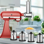 Stainless Steel Slicer Shredder & Cheese Grater Attachment for Kitchenaid Stnad Mixer - 4 Blades Salad Maker with Grinding Powder Function by FGREEBLE