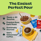 Copper Cow Coffee Pour Over Vietnamese Coffee Pouches + Sweetened Condensed Milk Creamers (8 Coffees & 8 Milk Creamers) | Churro Lattes, No Refrigeration Needed, Travel Friendly