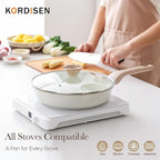 Kordisen Nonstick Ceramic Frying Pan with Lid, 12.5 Inch Ceramic Large Skillet with Lid, Healthy Non Toxic Cooking Pan, Stay-Cool Handle, Induction Compatible, PFOA & PFAS Free, White