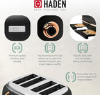 HADEN Heritage 4-Slice Toaster with Extra Wide Slots, 1500-Watt, Black & Copper - Retro Stainless Steel Design with Self-Centering Function, Adjustable Browning Control & Removable Crumb Tray