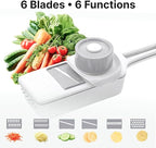 Multifunctional Handheld Mandoline Slicer for Kitchen with Drain Box – 6 Interchangeable Blades, Safety Guard, Vegetable/Cucumber Slicer for Salad Meal Prep, Easy to Clean, Compact Storage