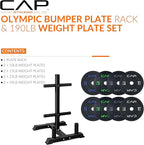 CAP Barbell 2-Inch Olympic Bumper Plate Weight Set with 6 Post Rack | 100-370 lbs | Multiple Options